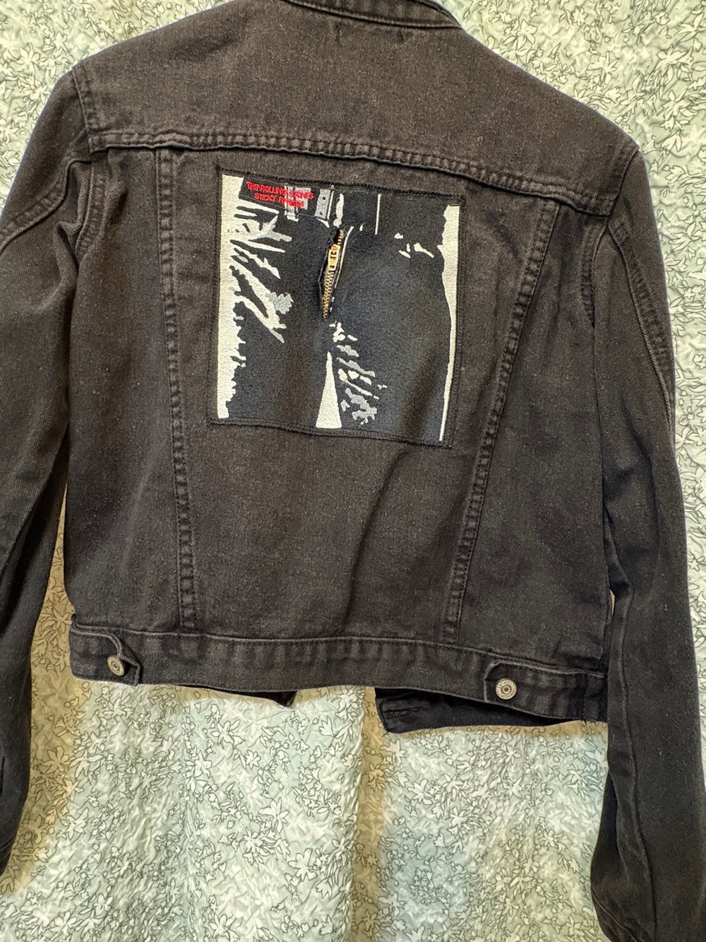 Black Women’s  Denim Jacket with Graphic Rolling Stones patch